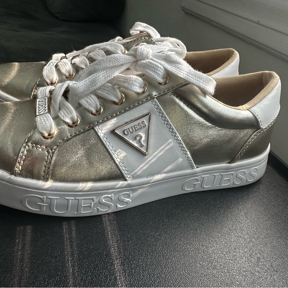 GUESS Metallic Gold and White Sneakers